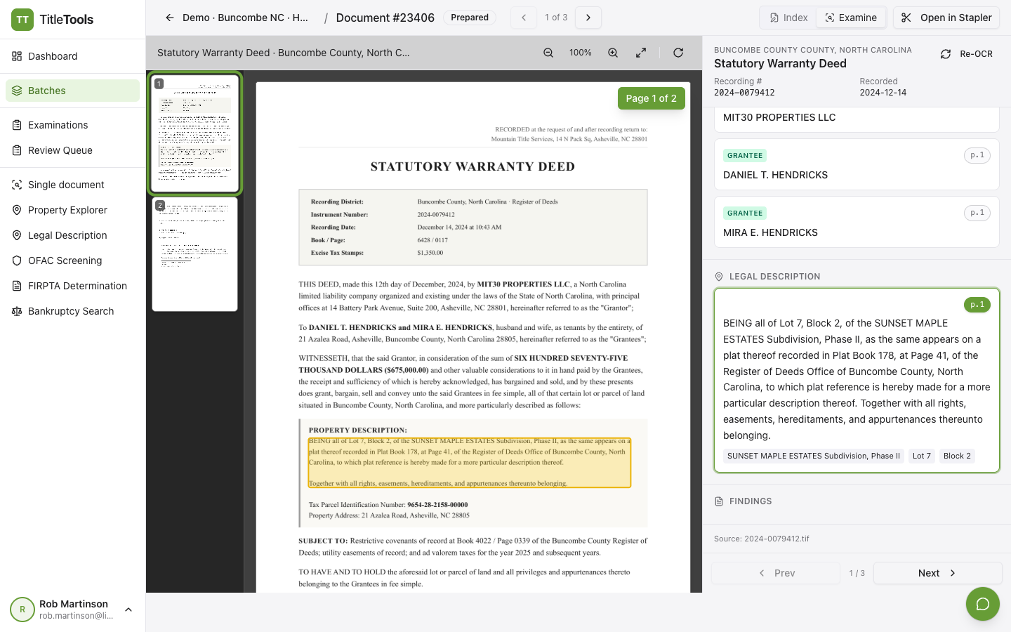 TitleTools: Examine